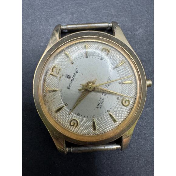 Vtg Sovereign Shock Protected Waterproof Stainless Steel Gold Tone Swiss Watch main image 6